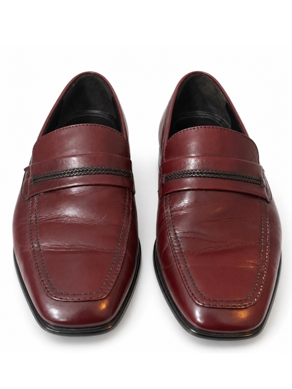 BRUNO MAGLI Burgundy Leather Braided Loafers Men’s Size 8